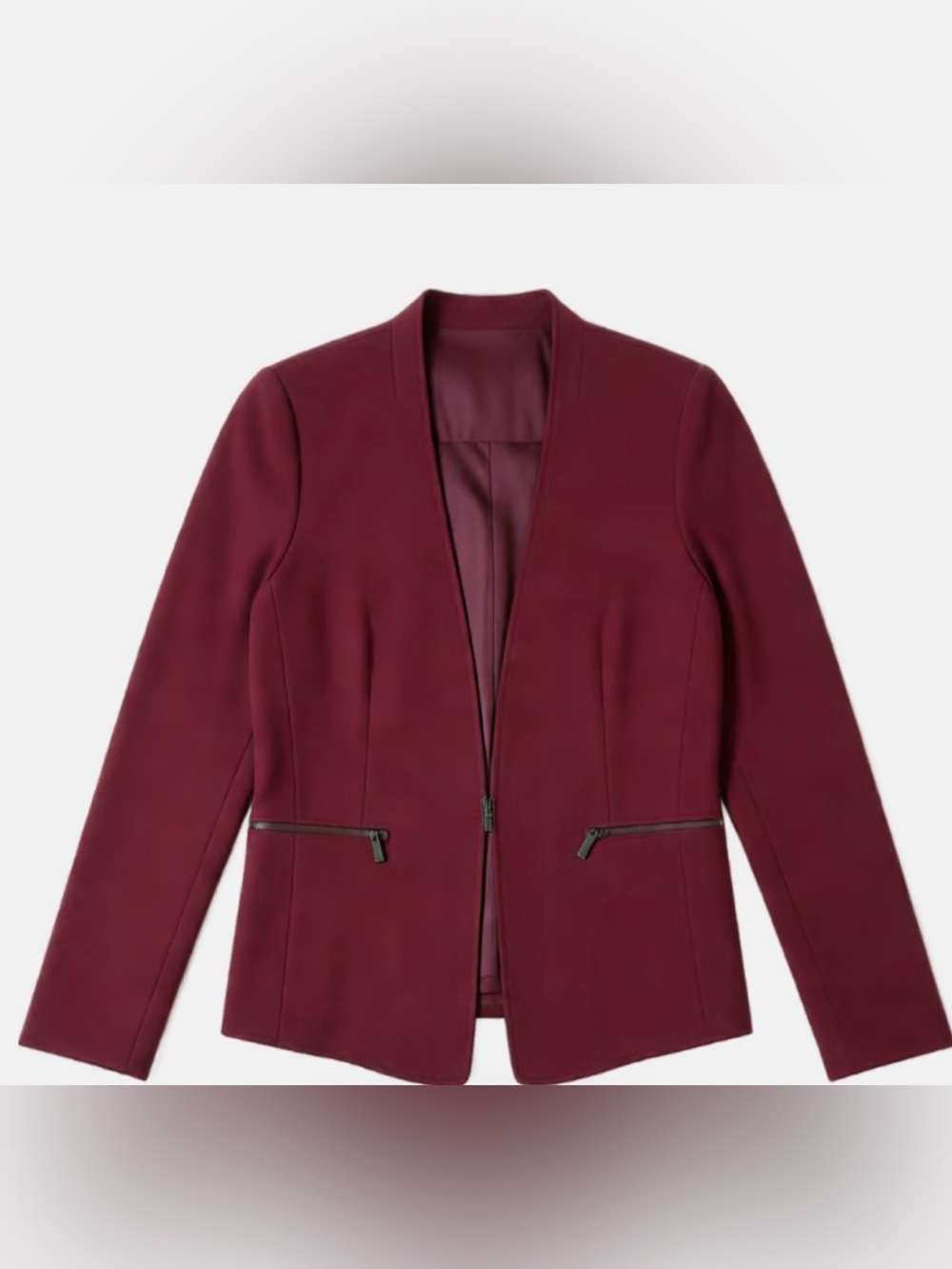 Tahari Wine Zip-Pocket Tailored Blazer